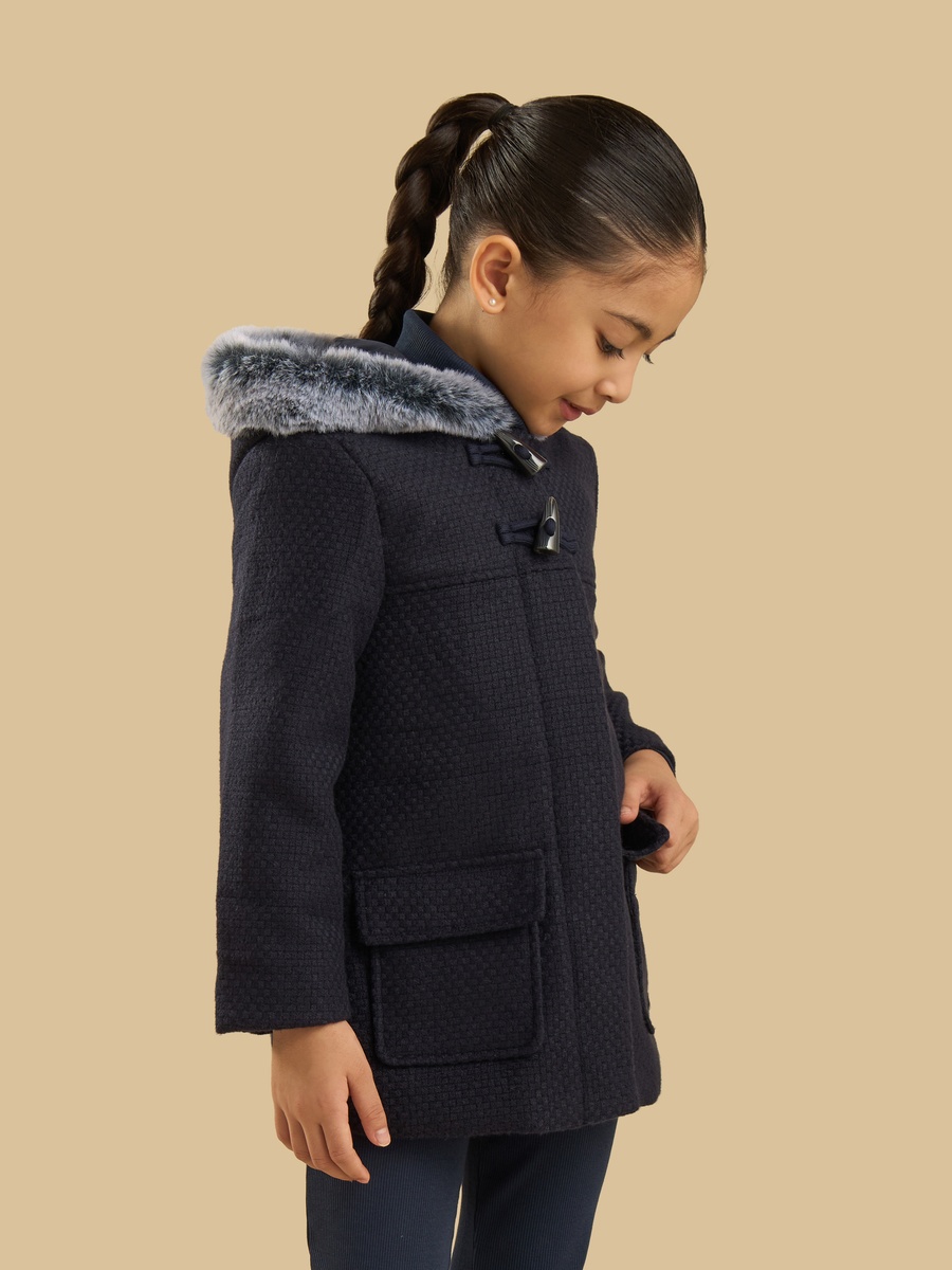 Fur Trim Duffle Coat with Hood