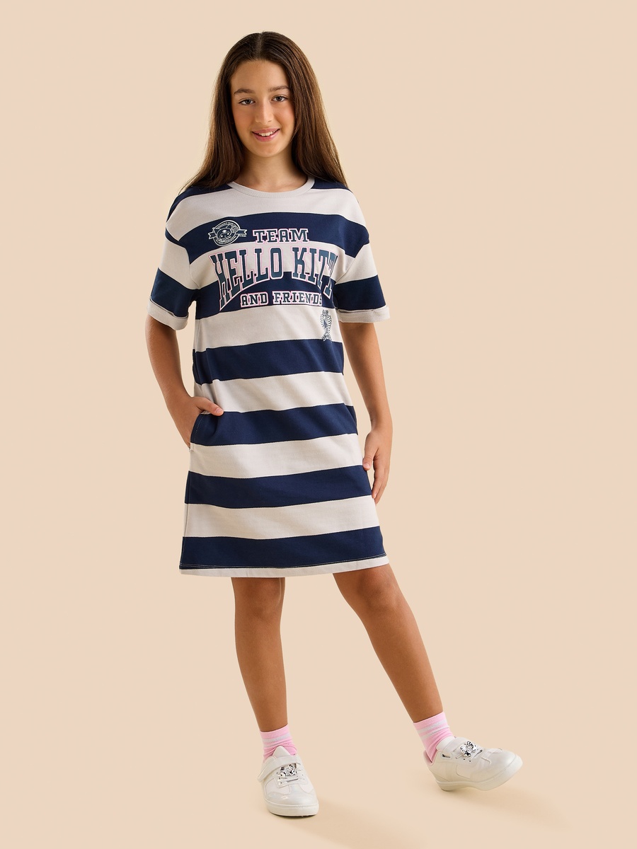 Hello Kitty and Friends Print Striped Dress