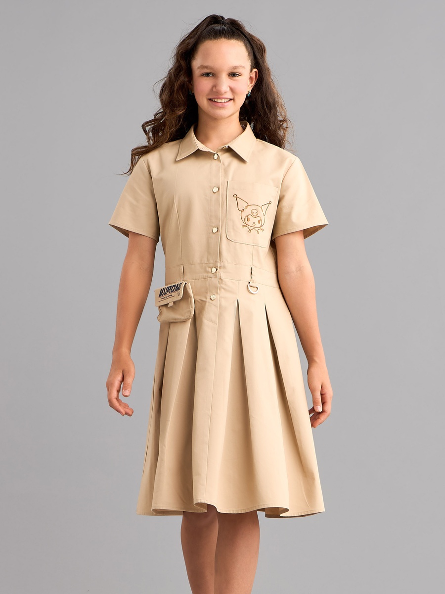 Kuromi Embroidered Collared Cotton Shirt Dress