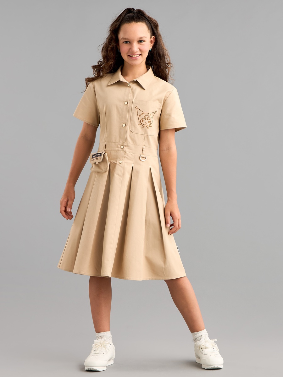 Kuromi Embroidered Collared Cotton Shirt Dress