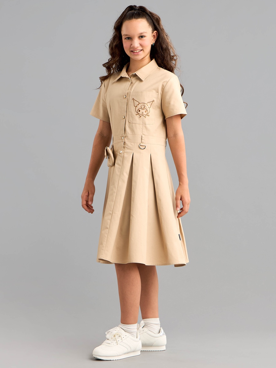 Kuromi Embroidered Collared Cotton Shirt Dress