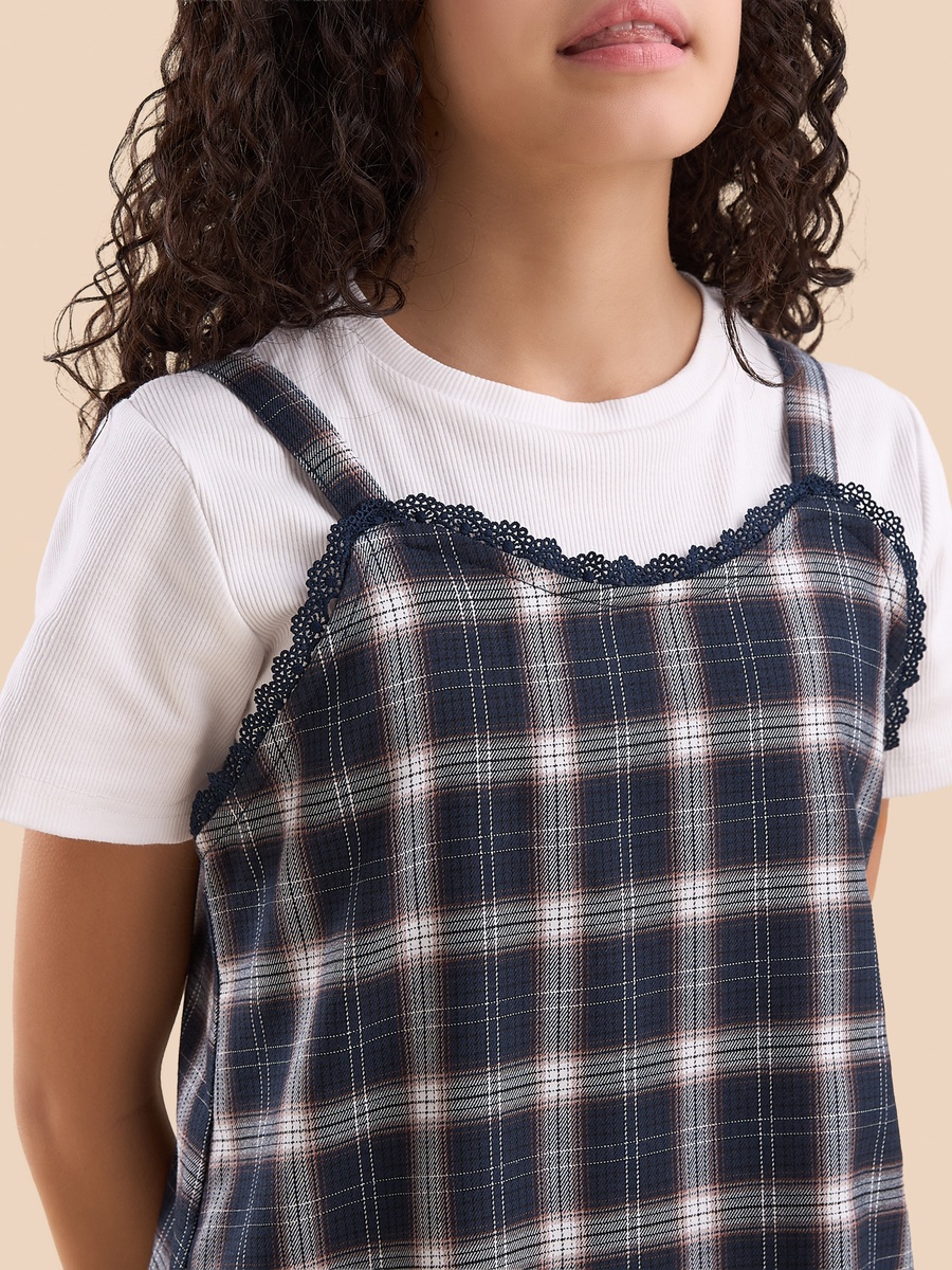 Checked Pinafore Dress and T-Shirt Set