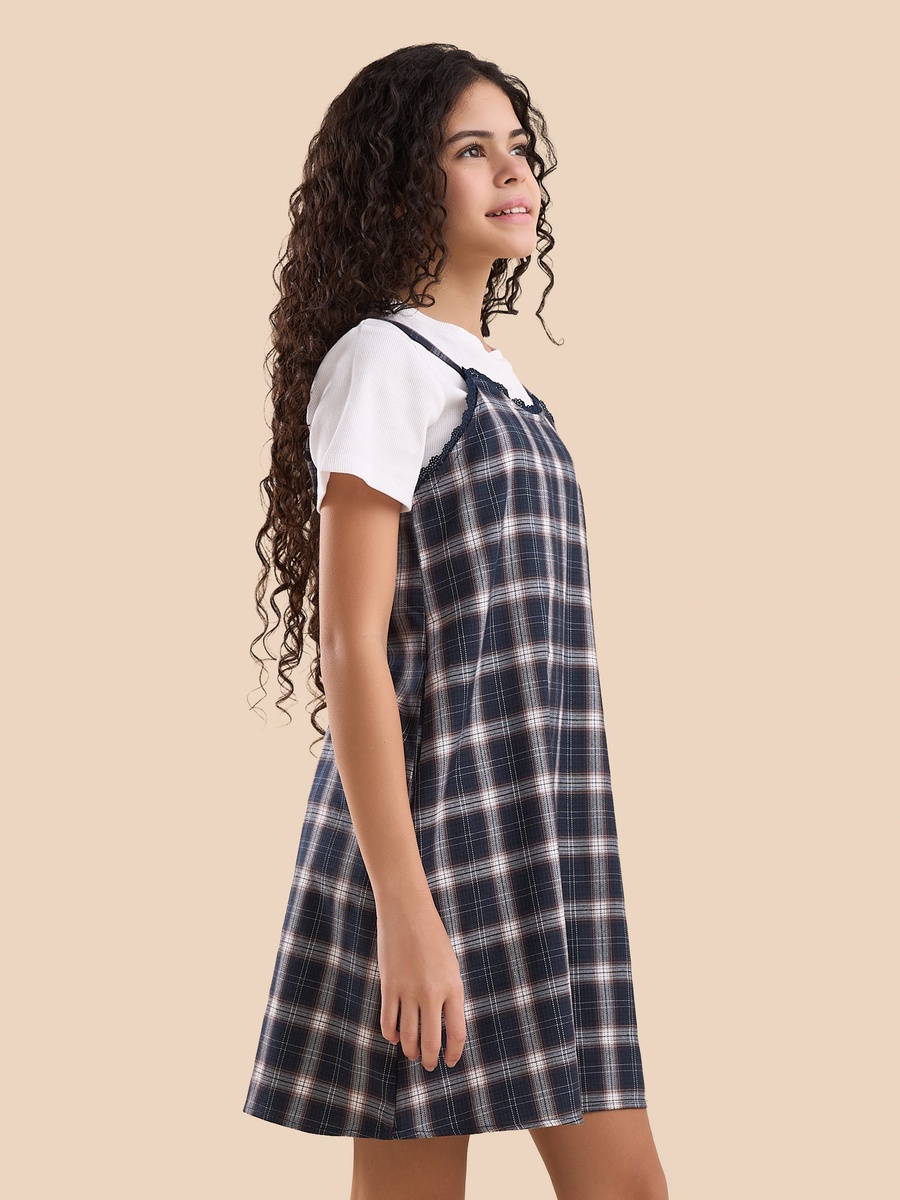 Checked Pinafore Dress and T-Shirt Set