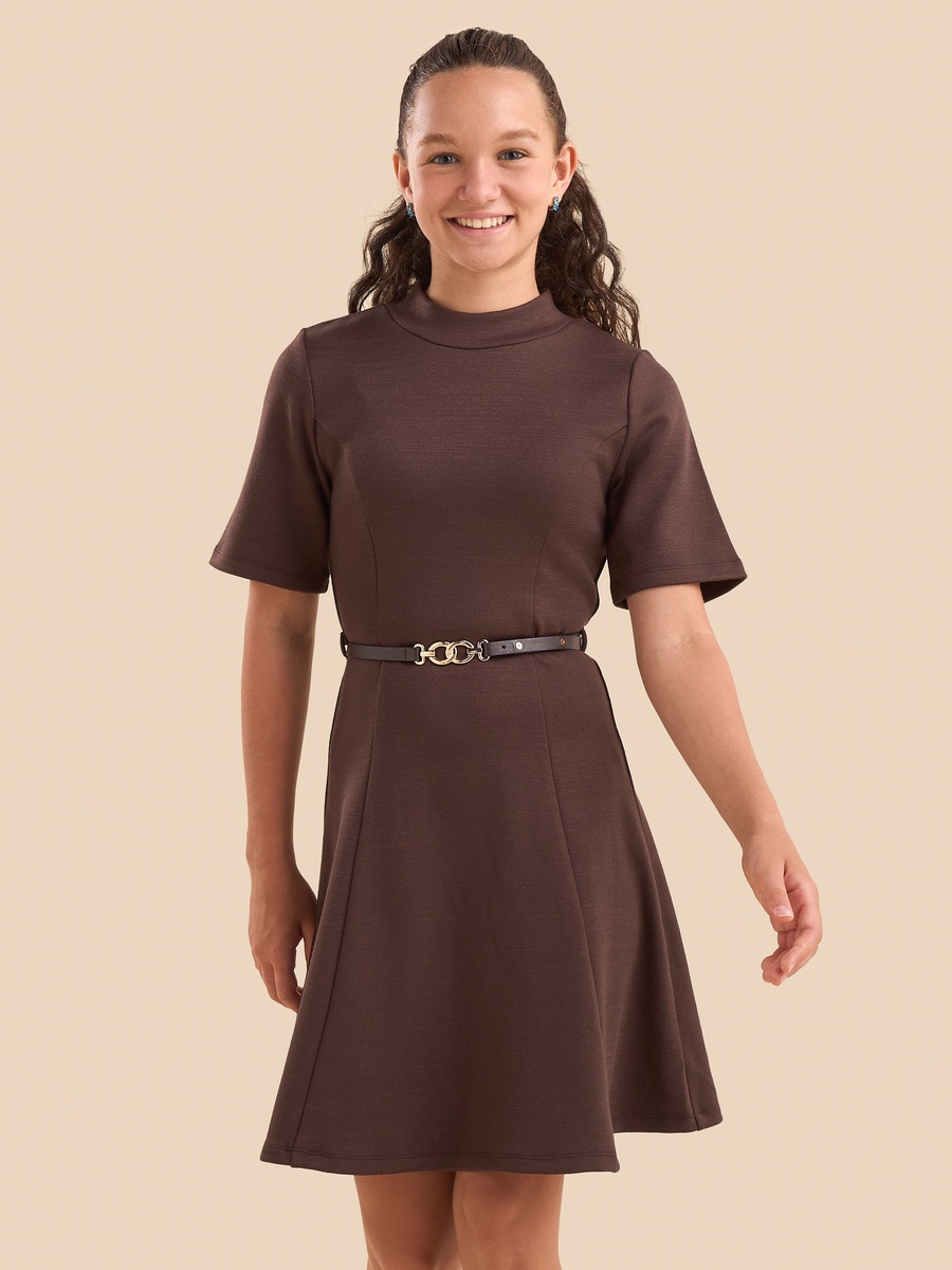Plain Skater Dress with Belt
