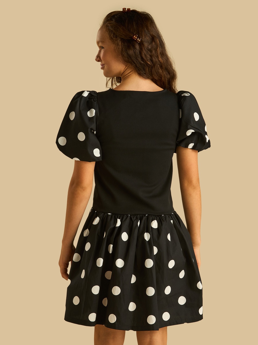 Polka Dot Dress with Balloon Sleeves
