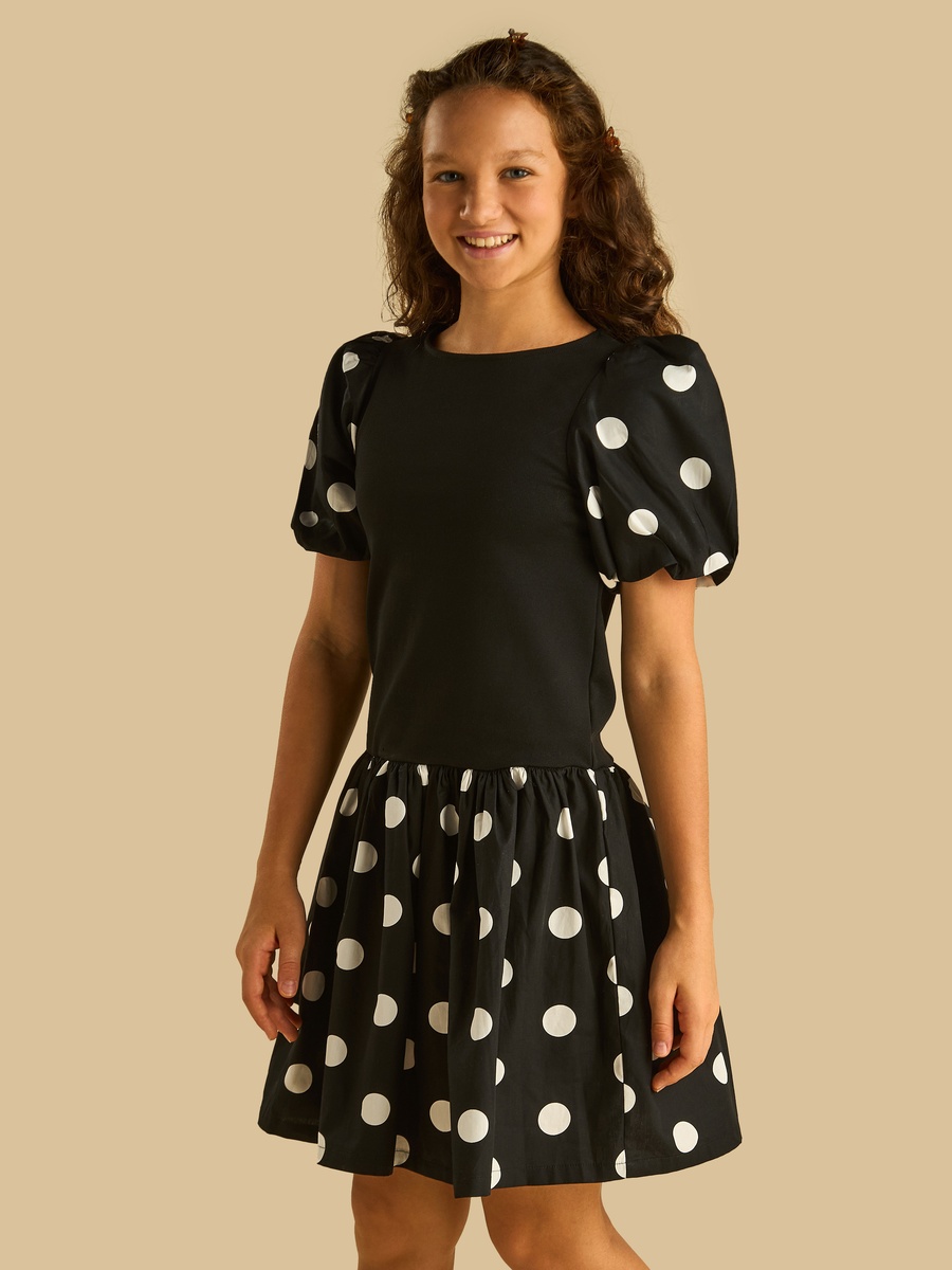 Polka Dot Dress with Balloon Sleeves