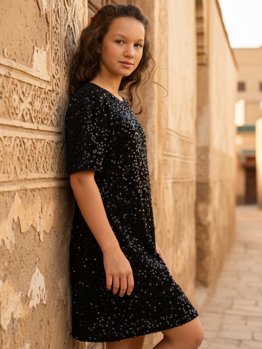 Black Embellished A-Line Dress