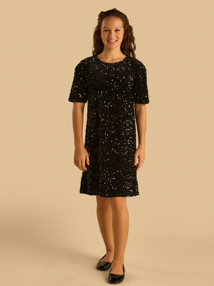 Black Embellished A-Line Dress