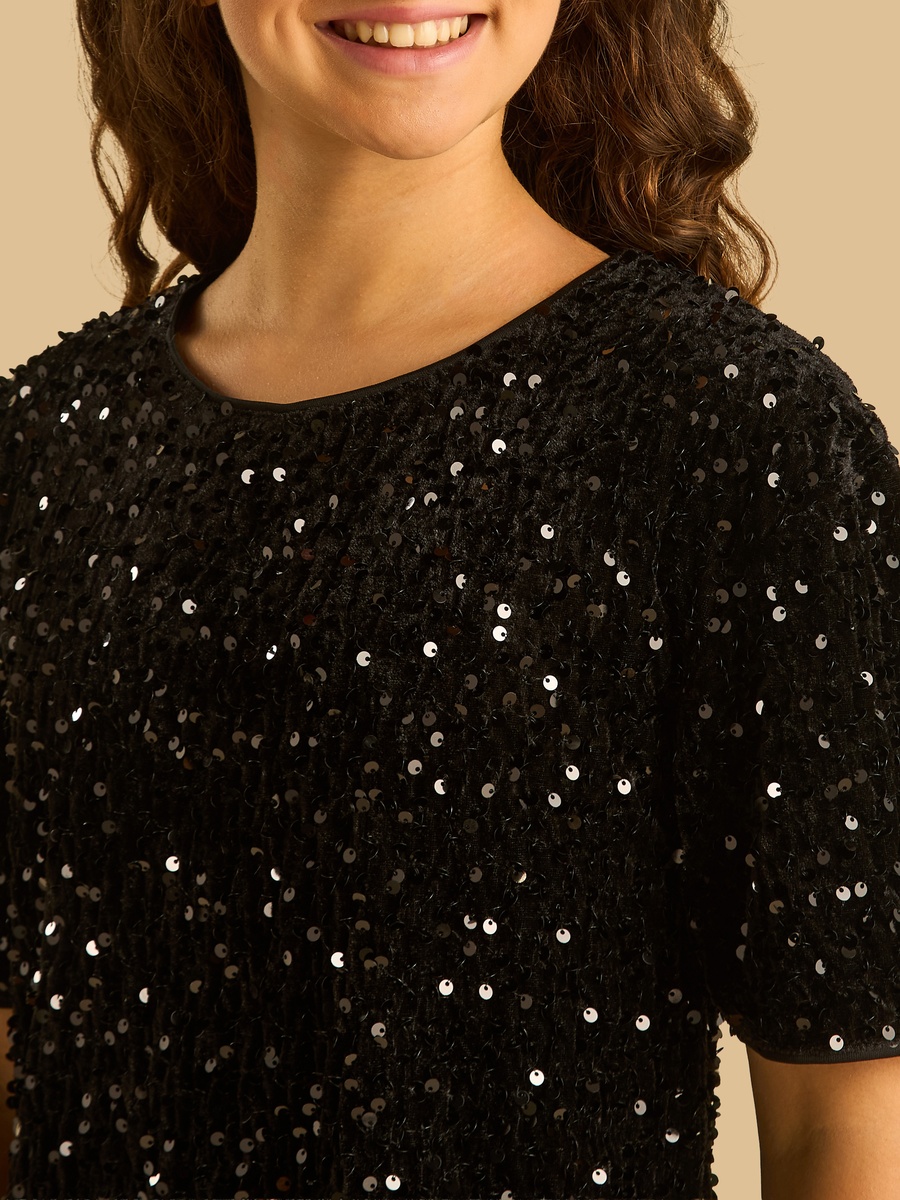 Black Embellished A-Line Dress