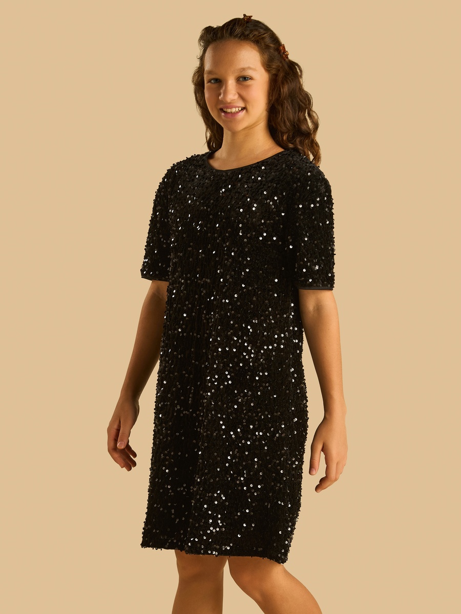 Black Embellished A-Line Dress
