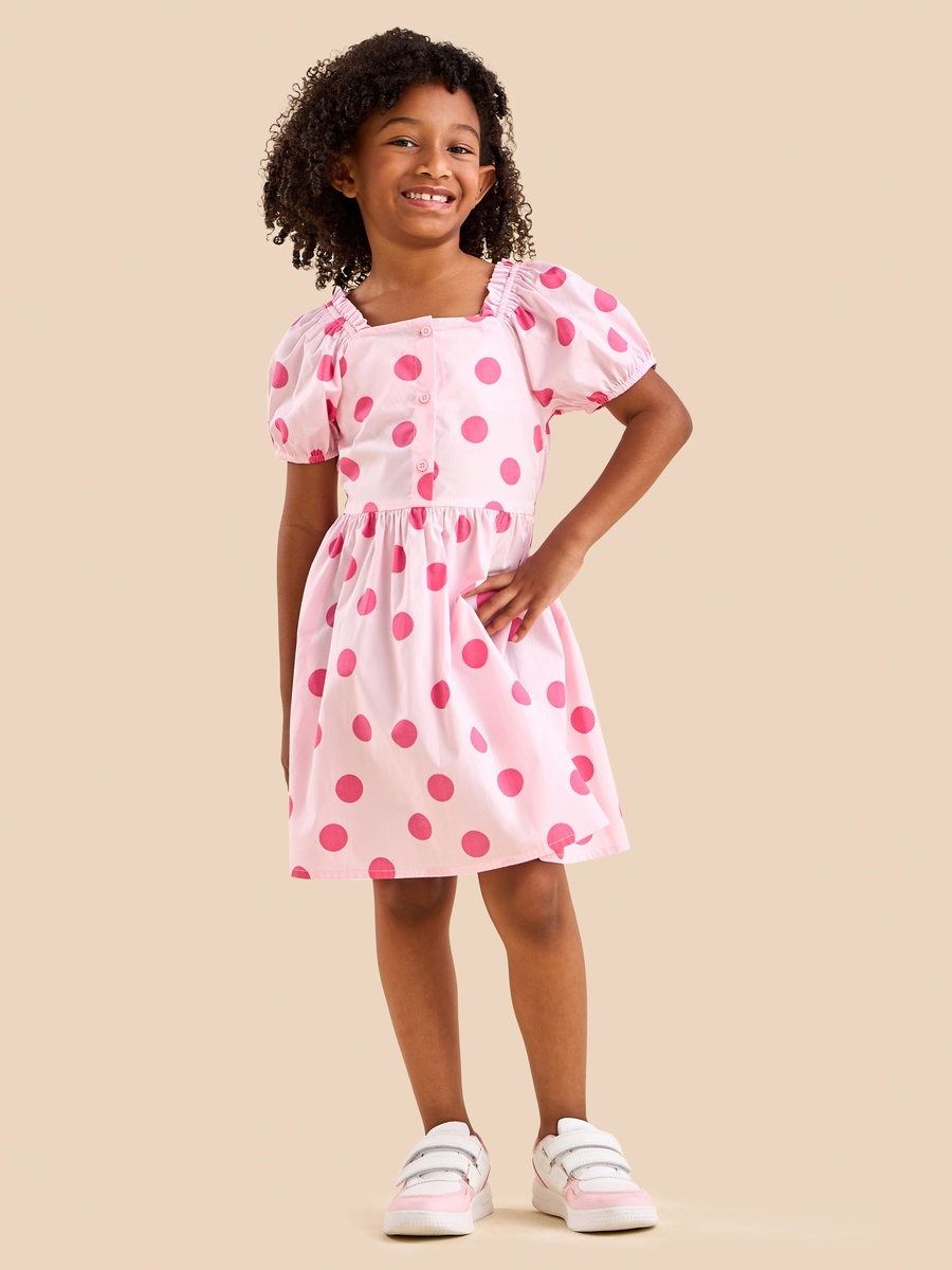 Polka Dot Print Square Neck Dress
