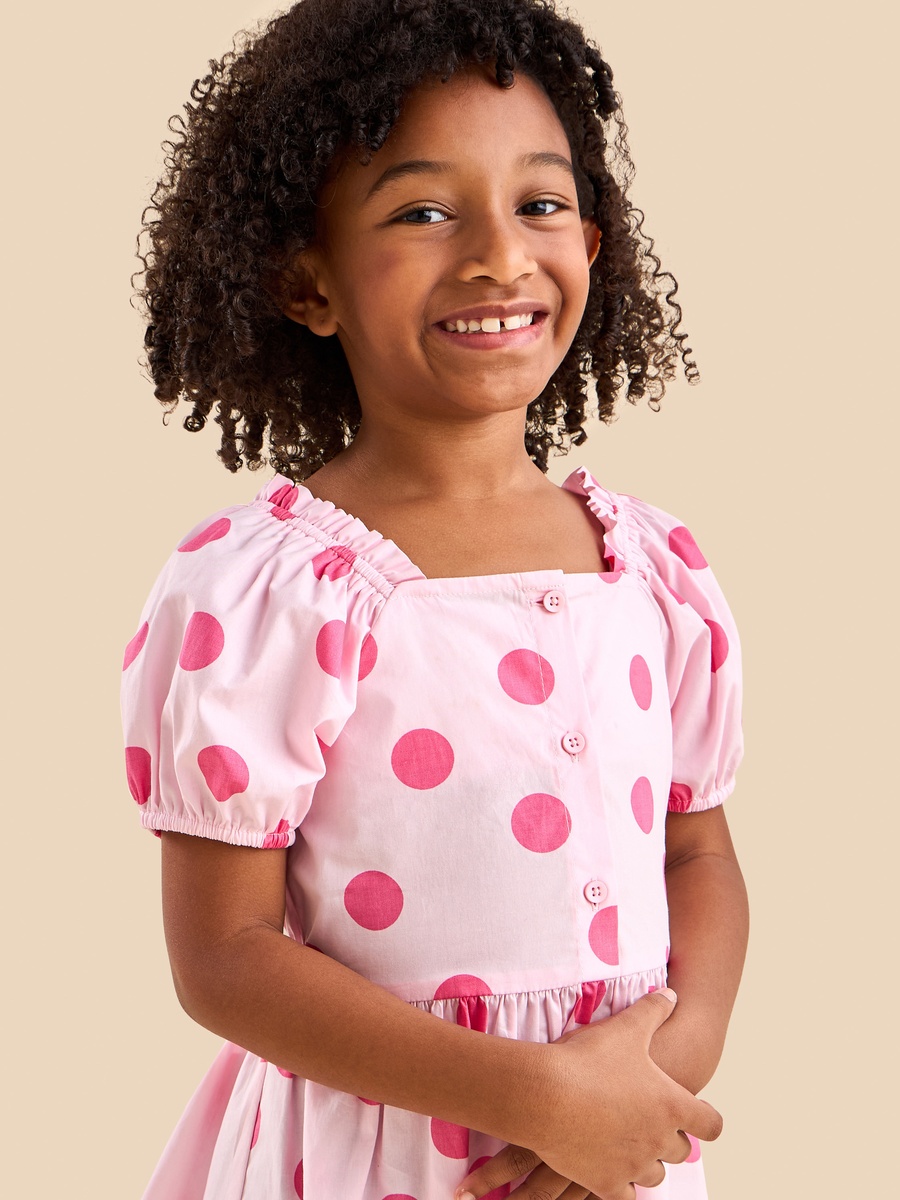 Polka Dot Print Square Neck Dress
