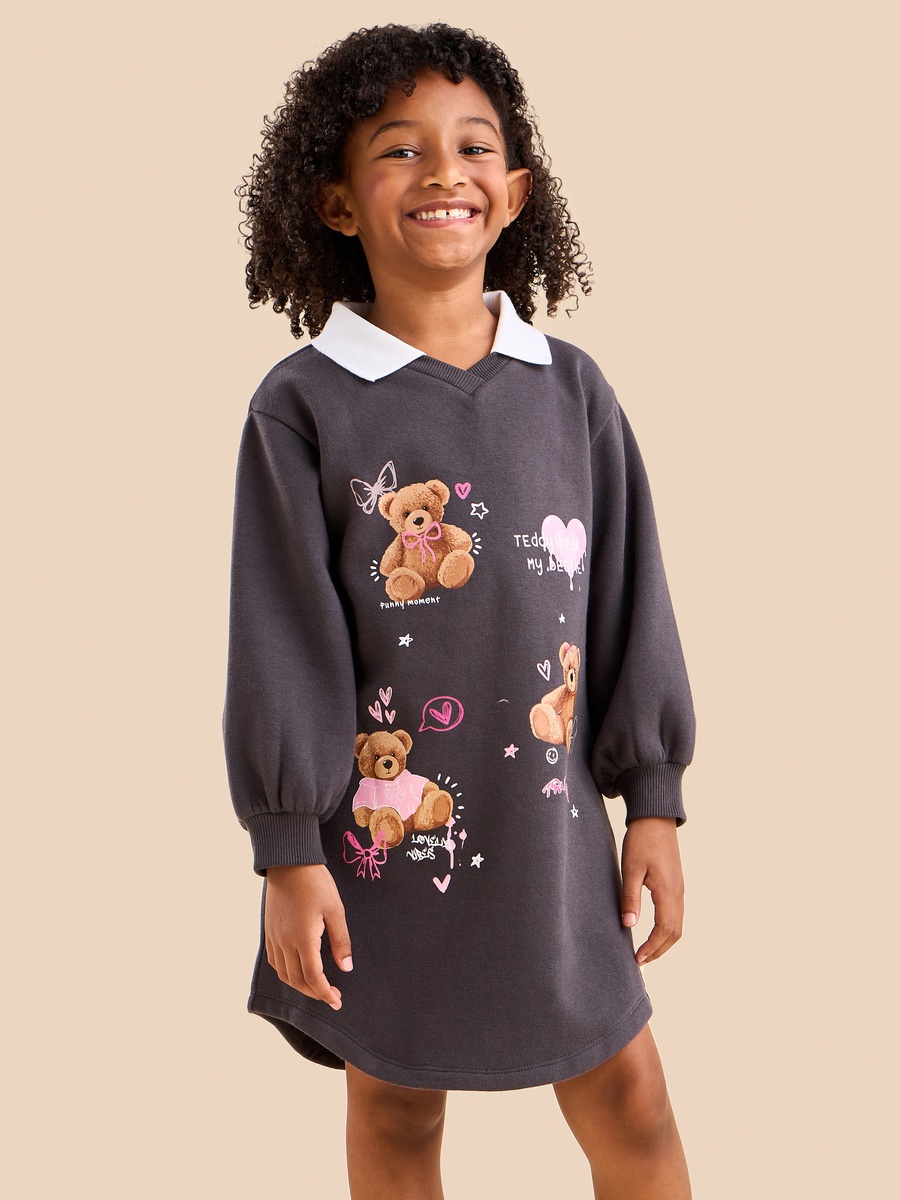 Teddy Bear Print Polo Sweat Dress