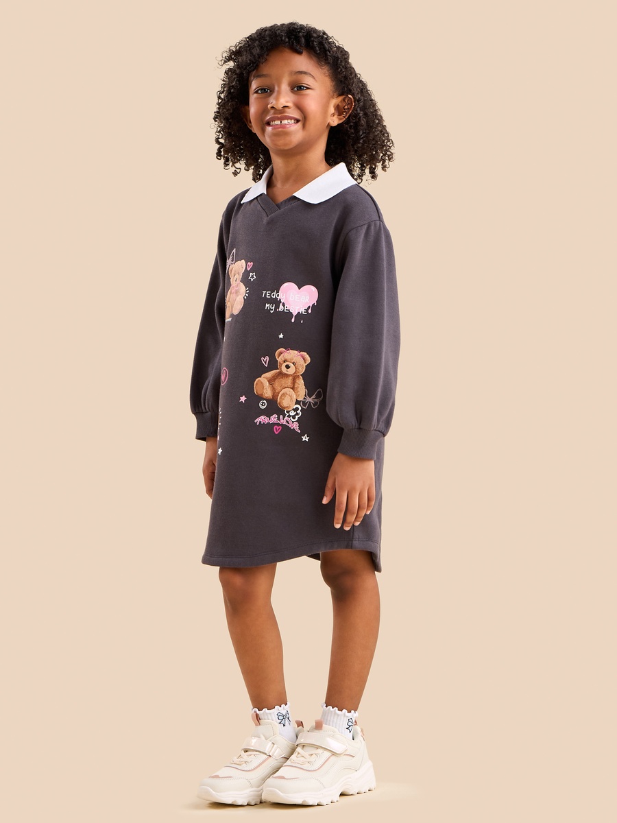 Teddy Bear Print Polo Sweat Dress