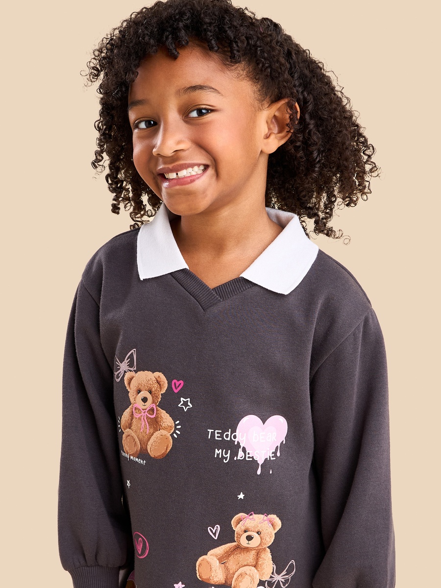 Teddy Bear Print Polo Sweat Dress