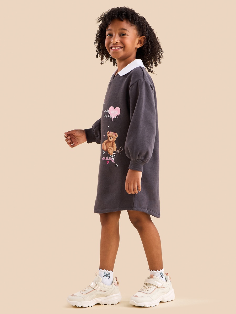 Teddy Bear Print Polo Sweat Dress