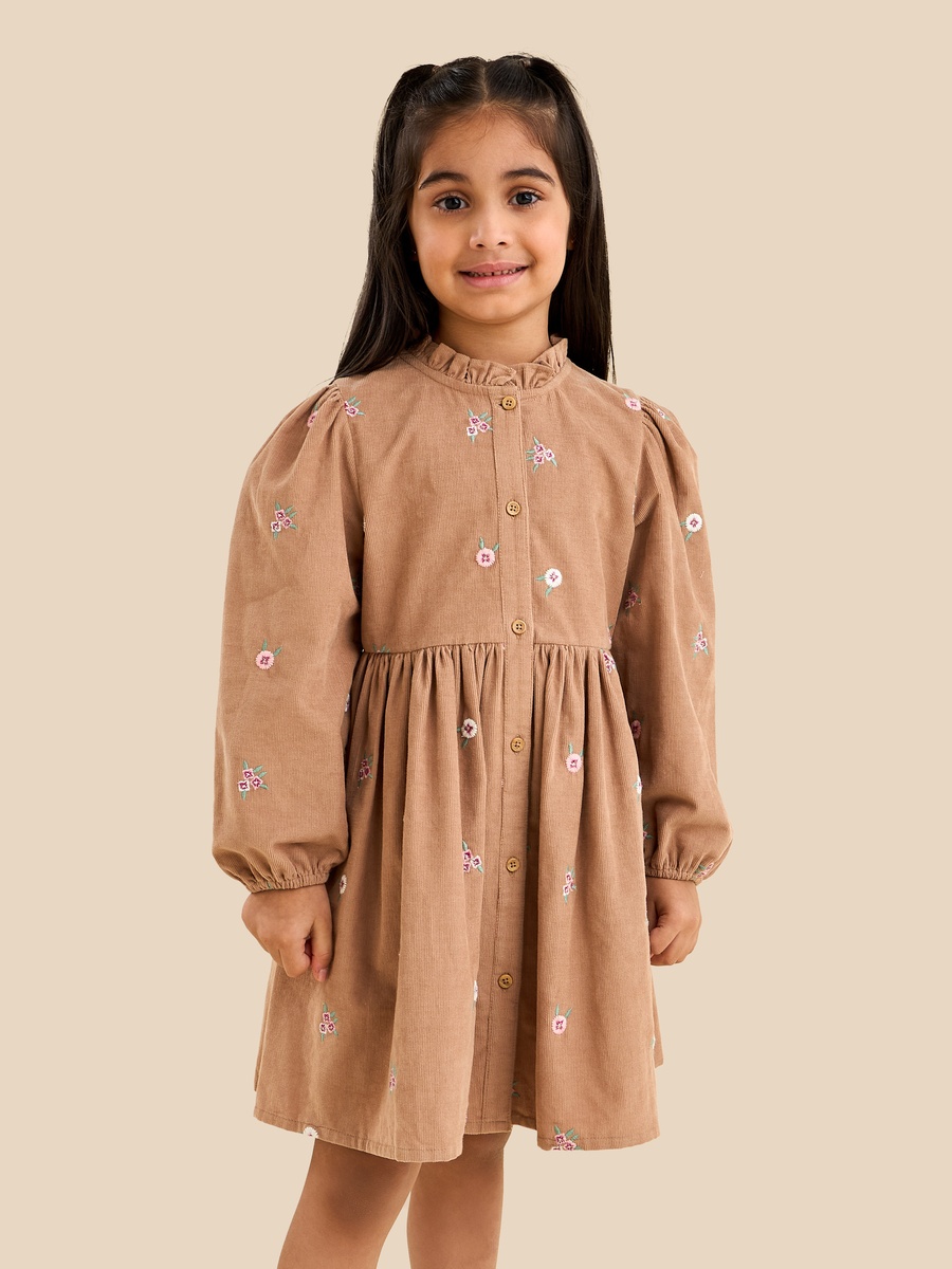Embroidered Corduroy Dress with Pie Crust Neck For Default Category at  Bahrain