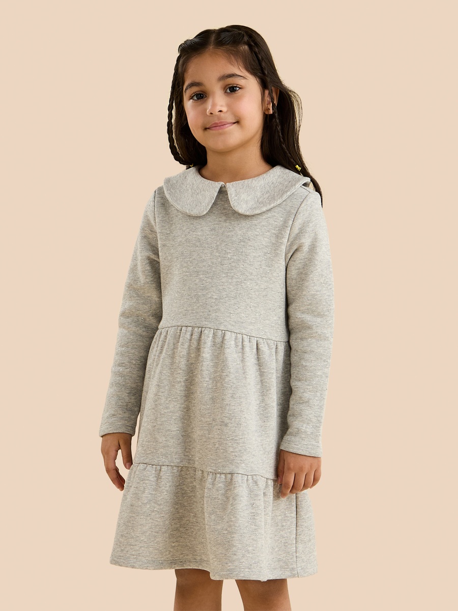 Textured Peter Pan Collar Tiered Dress
