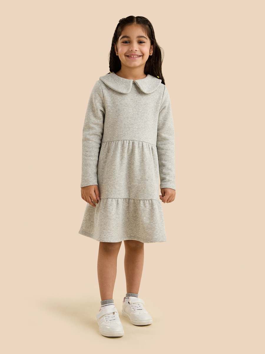Textured Peter Pan Collar Tiered Dress