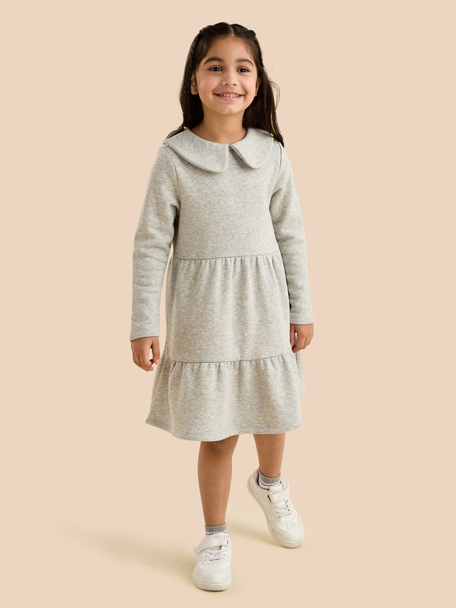 Textured Peter Pan Collar Tiered Dress