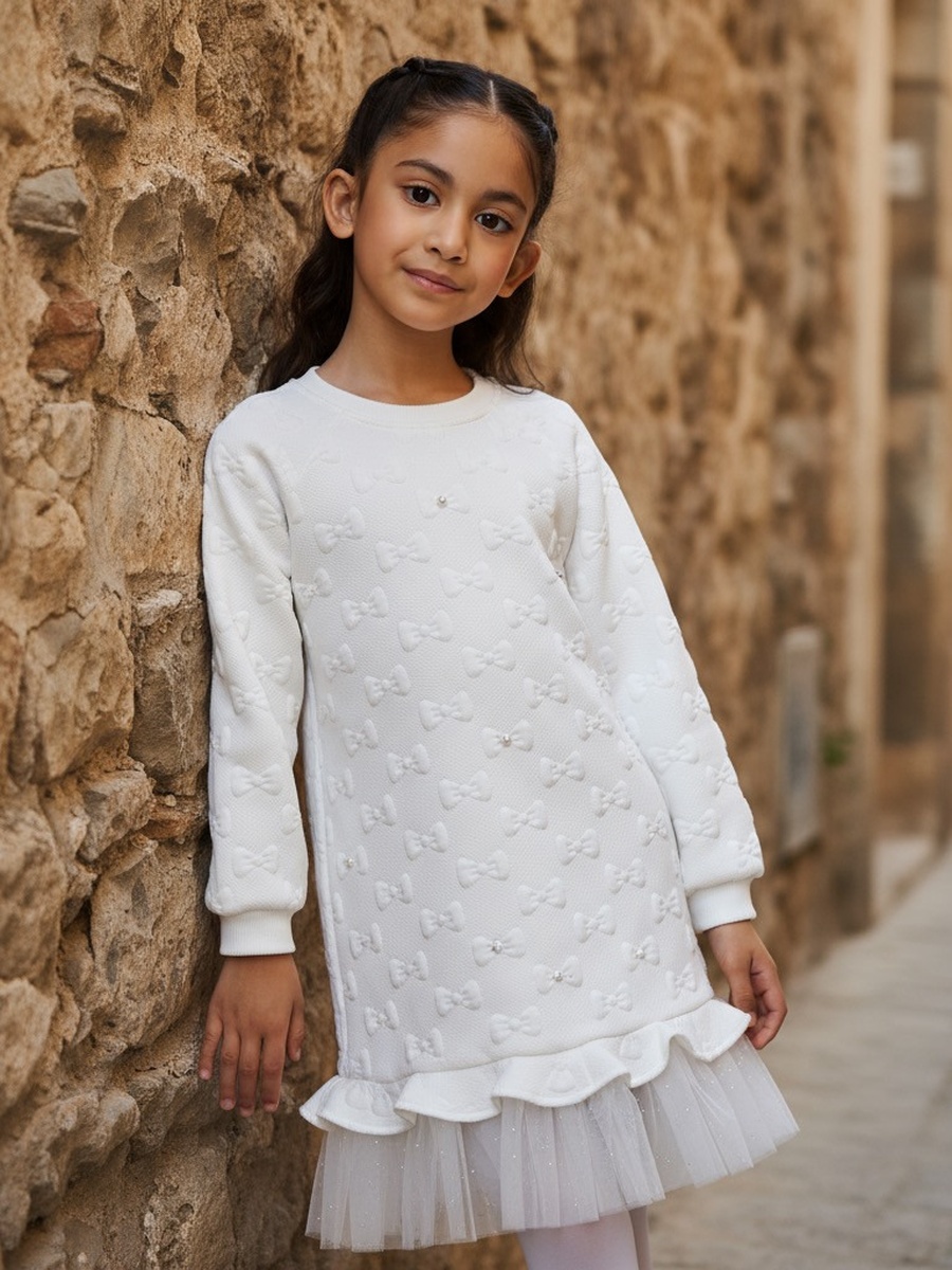 Jaquard Bow Mesh Frill Dress