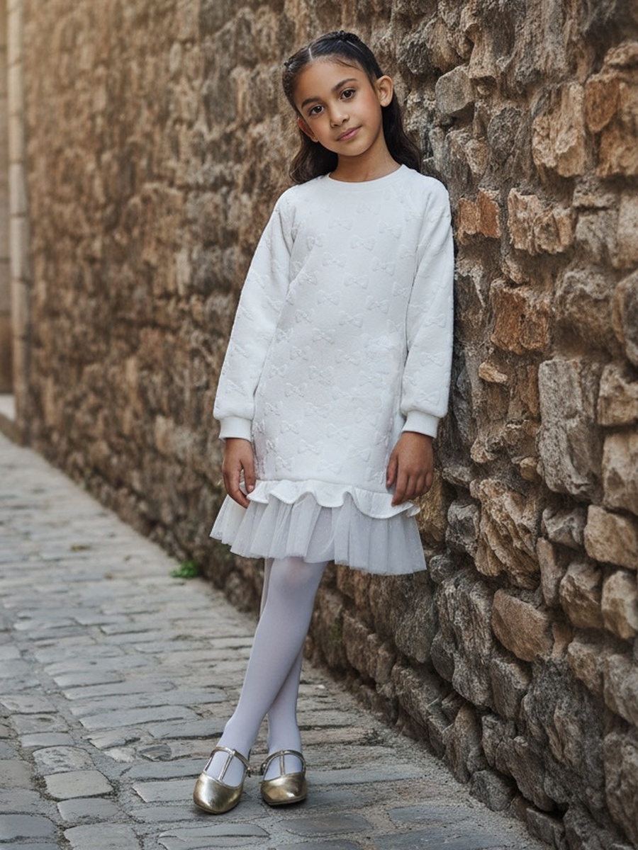Jaquard Bow Mesh Frill Dress