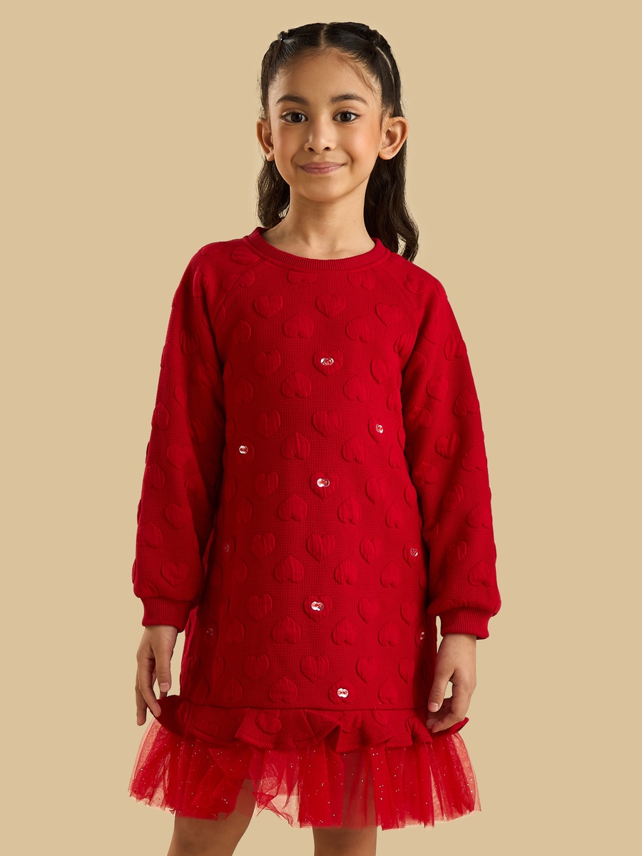 Jaquard Heart Mesh Frill Dress