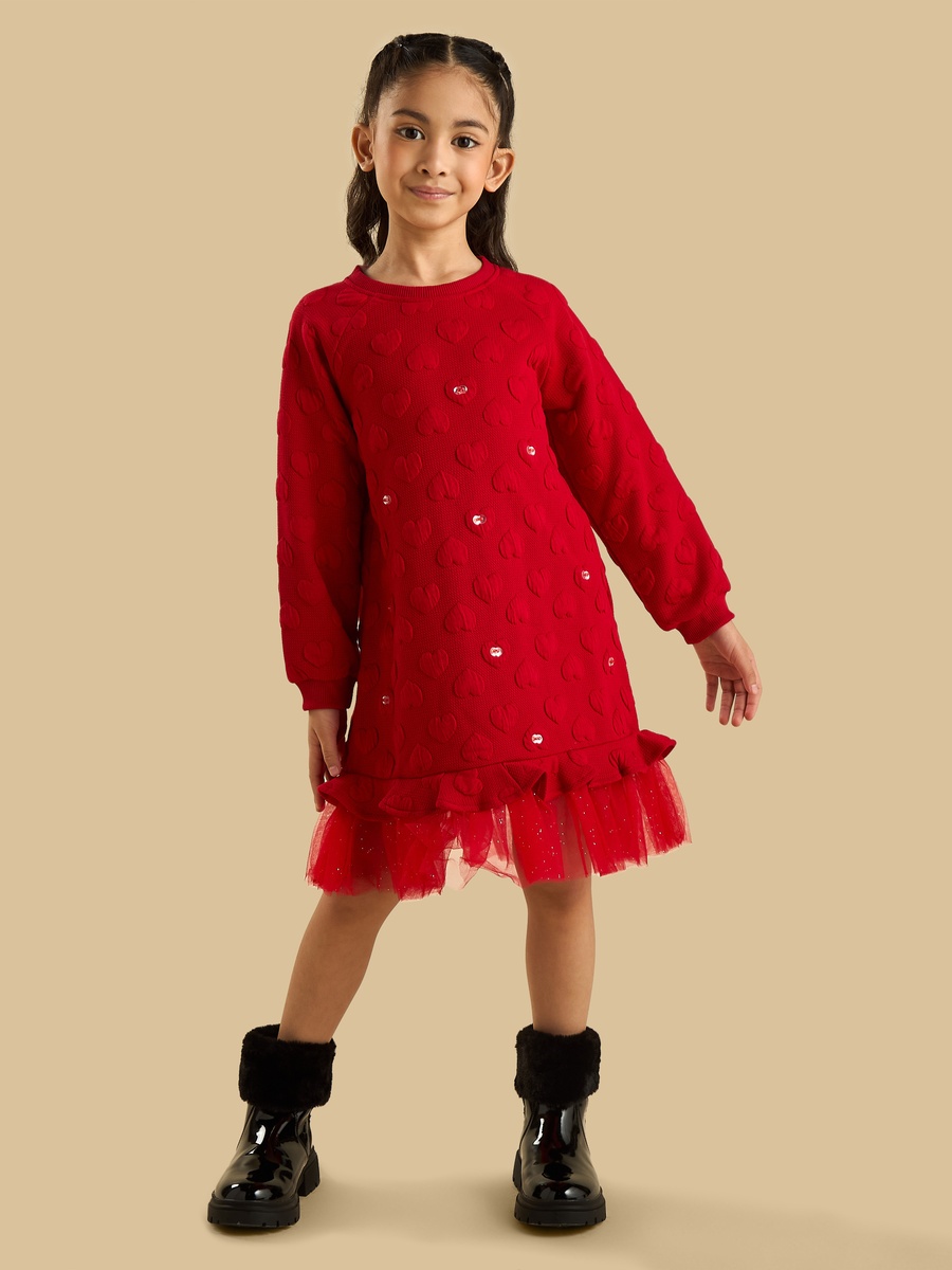 Jaquard Heart Mesh Frill Dress