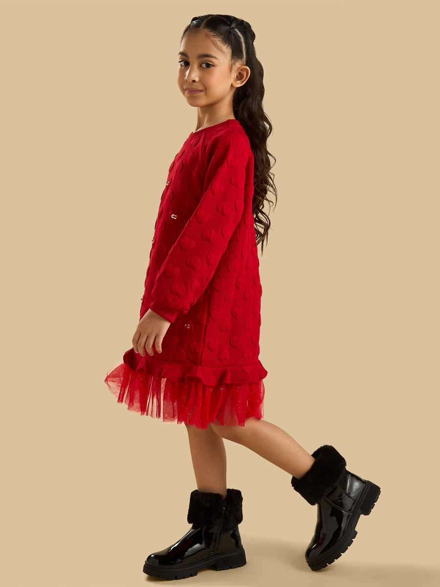 Jaquard Heart Mesh Frill Dress