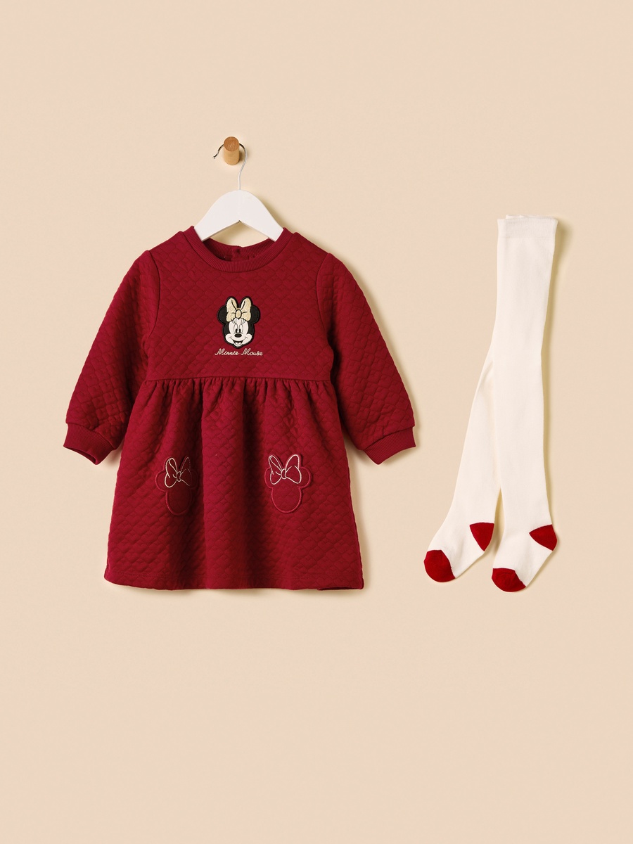 Minnie Mouse Applique Quilted Sweat Dress with Stockings