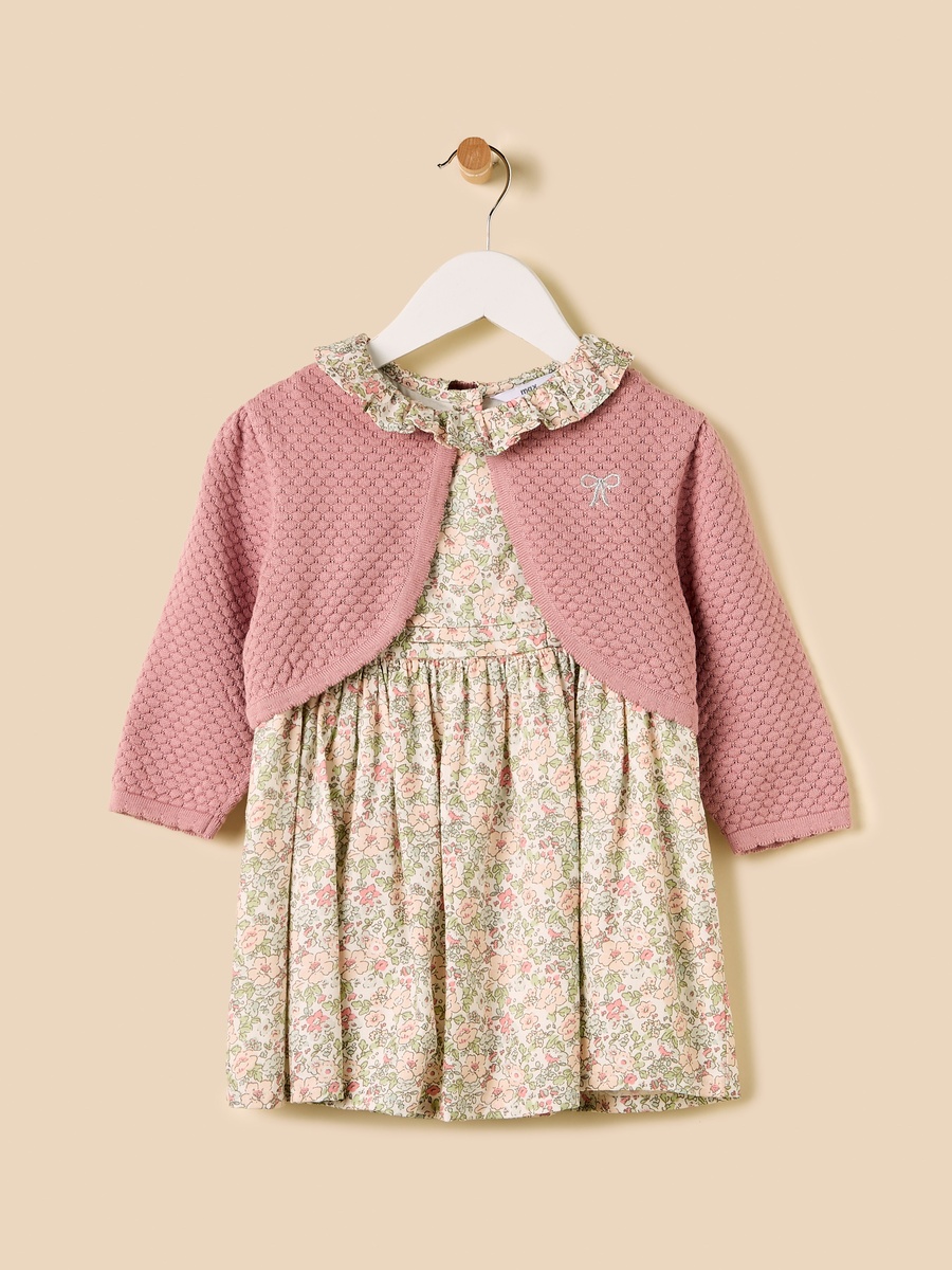 Floral Print Sleeveless Dress with Cardigan