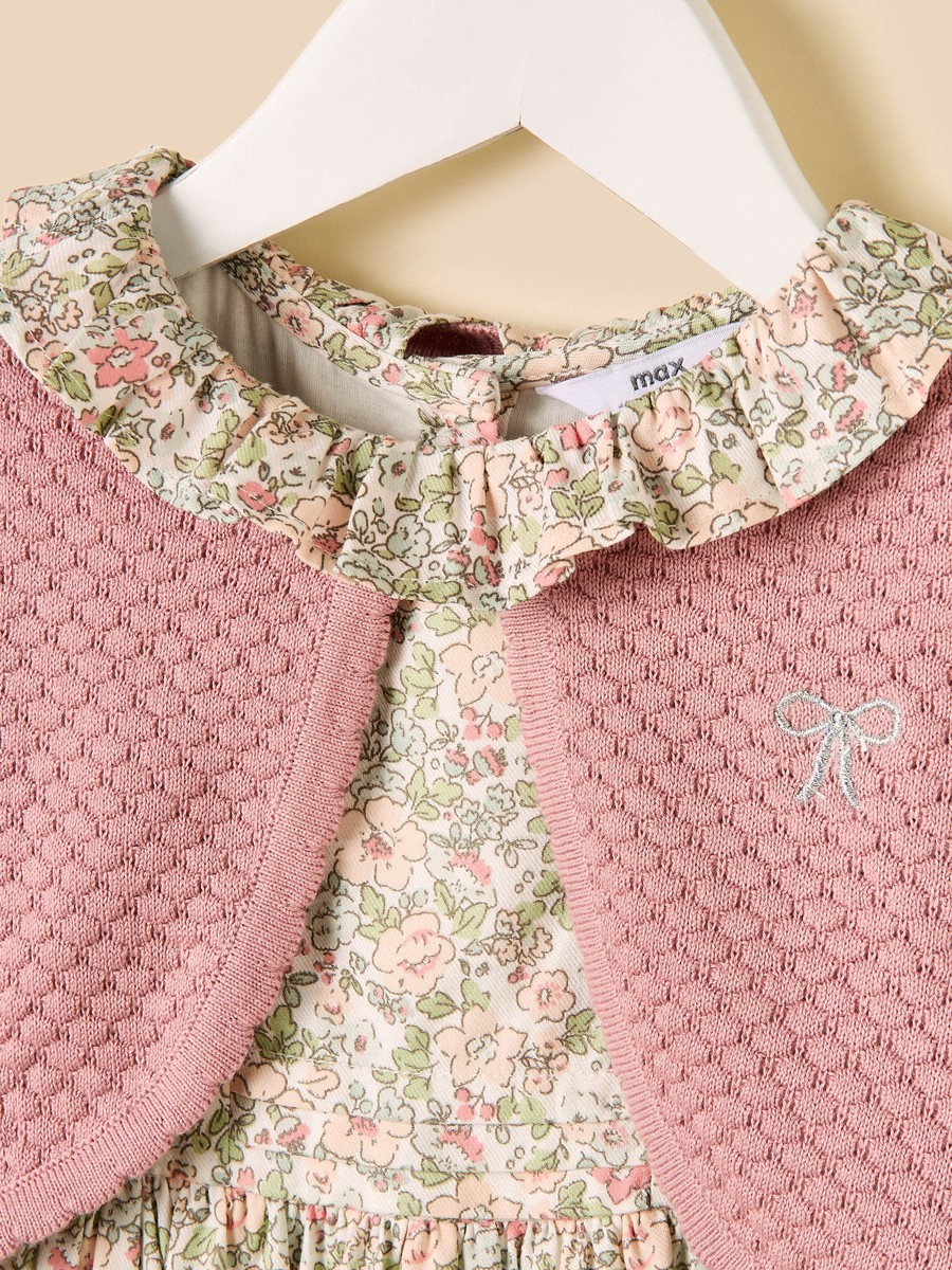 Floral Print Sleeveless Dress with Cardigan