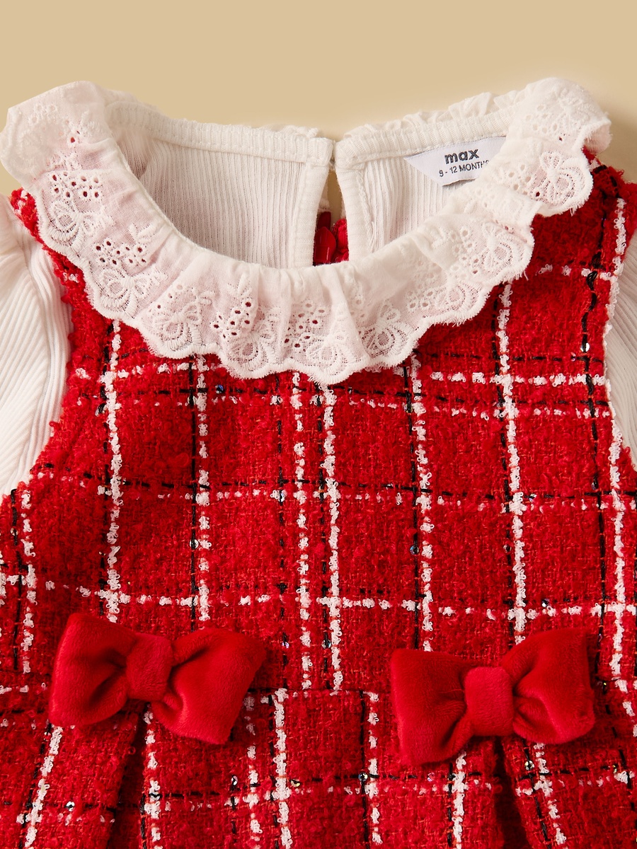 Collared Top with Checked Pinafore and Stockings
