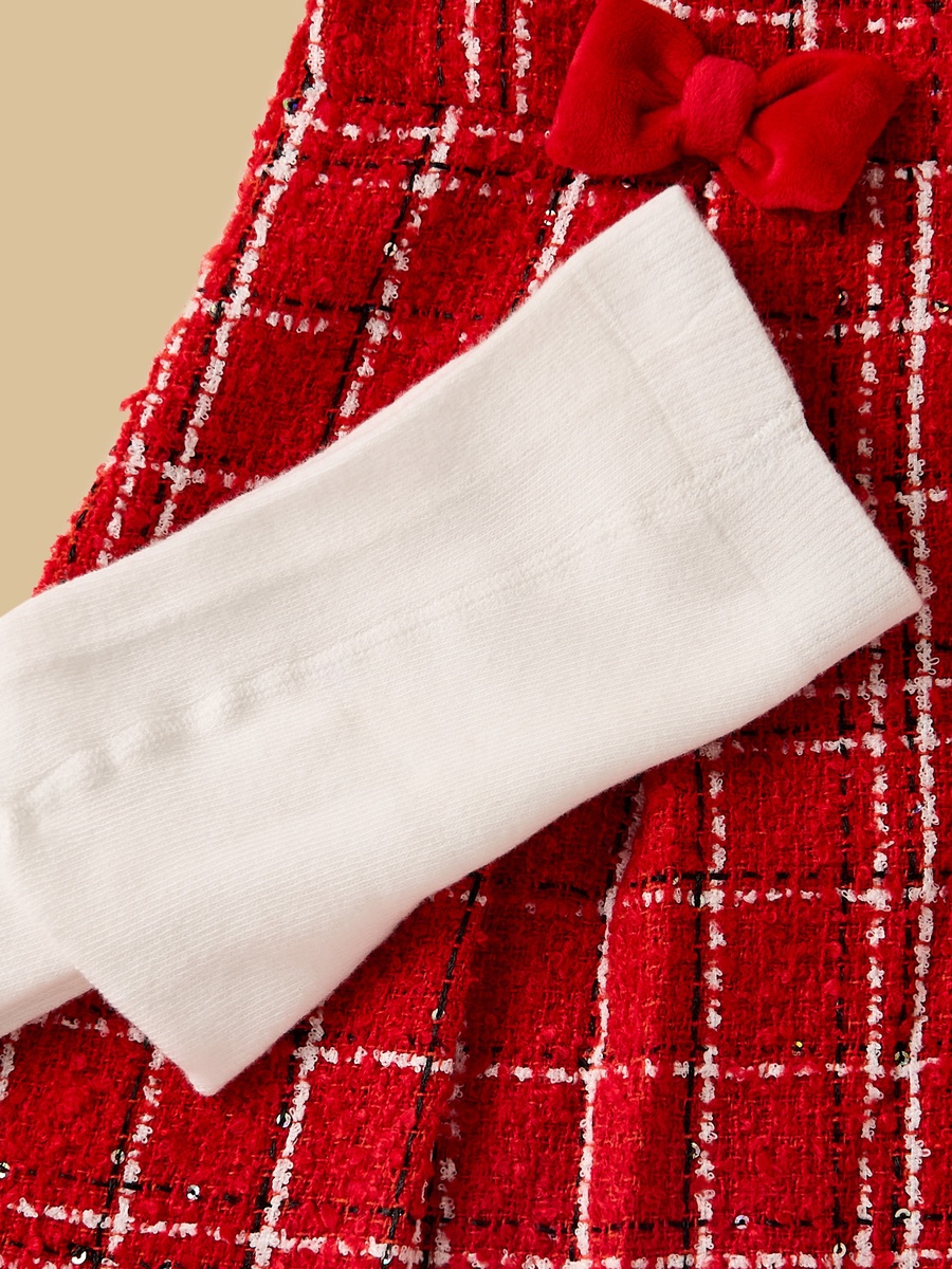 Collared Top with Checked Pinafore and Stockings