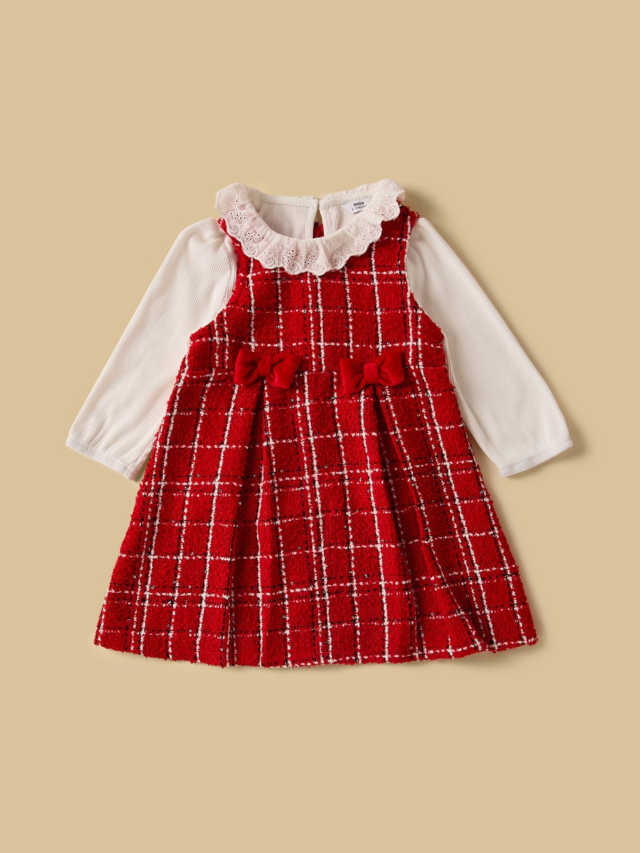Collared Top with Checked Pinafore and Stockings