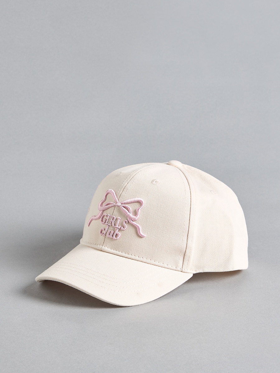 Bow Embroidered Cap with Hook and Loop Strap Closure