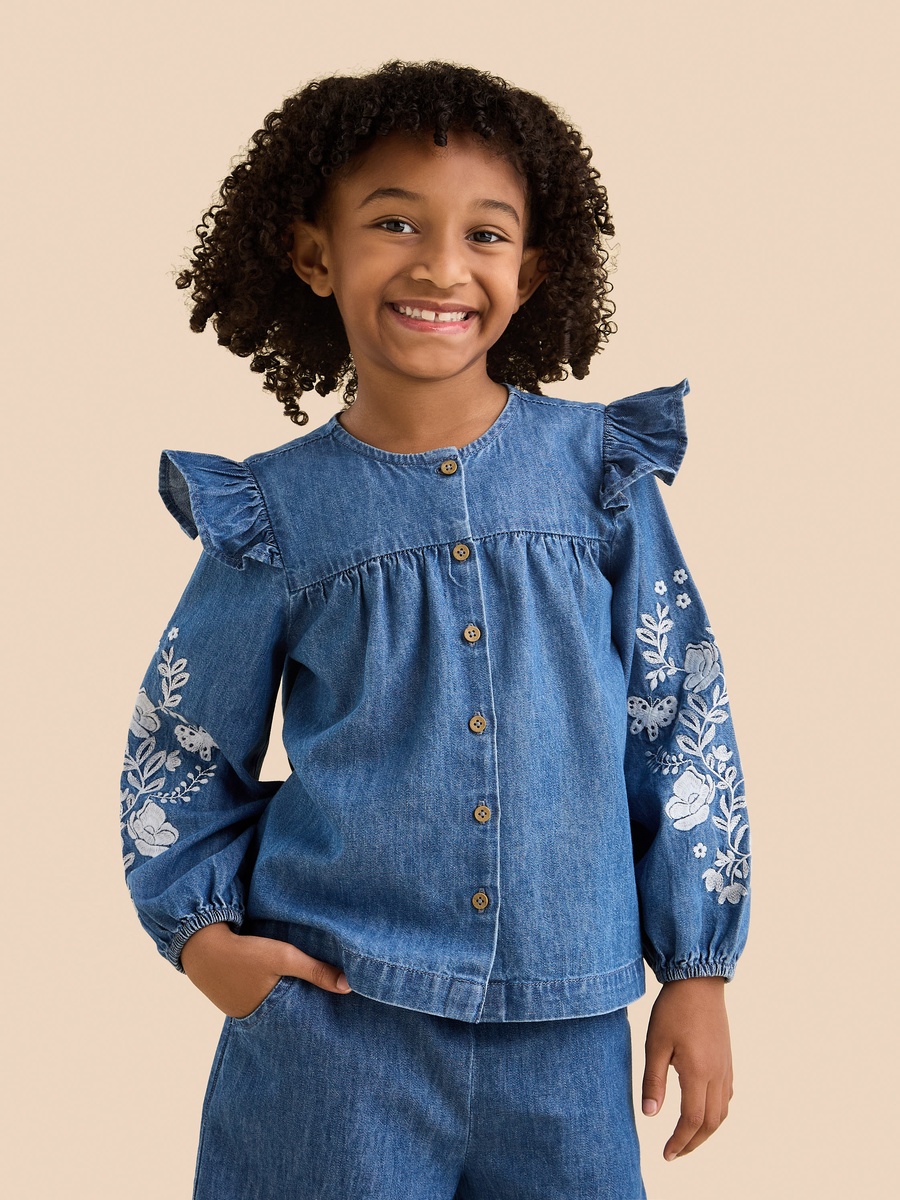 Floral Embroidered Denim Shirt
