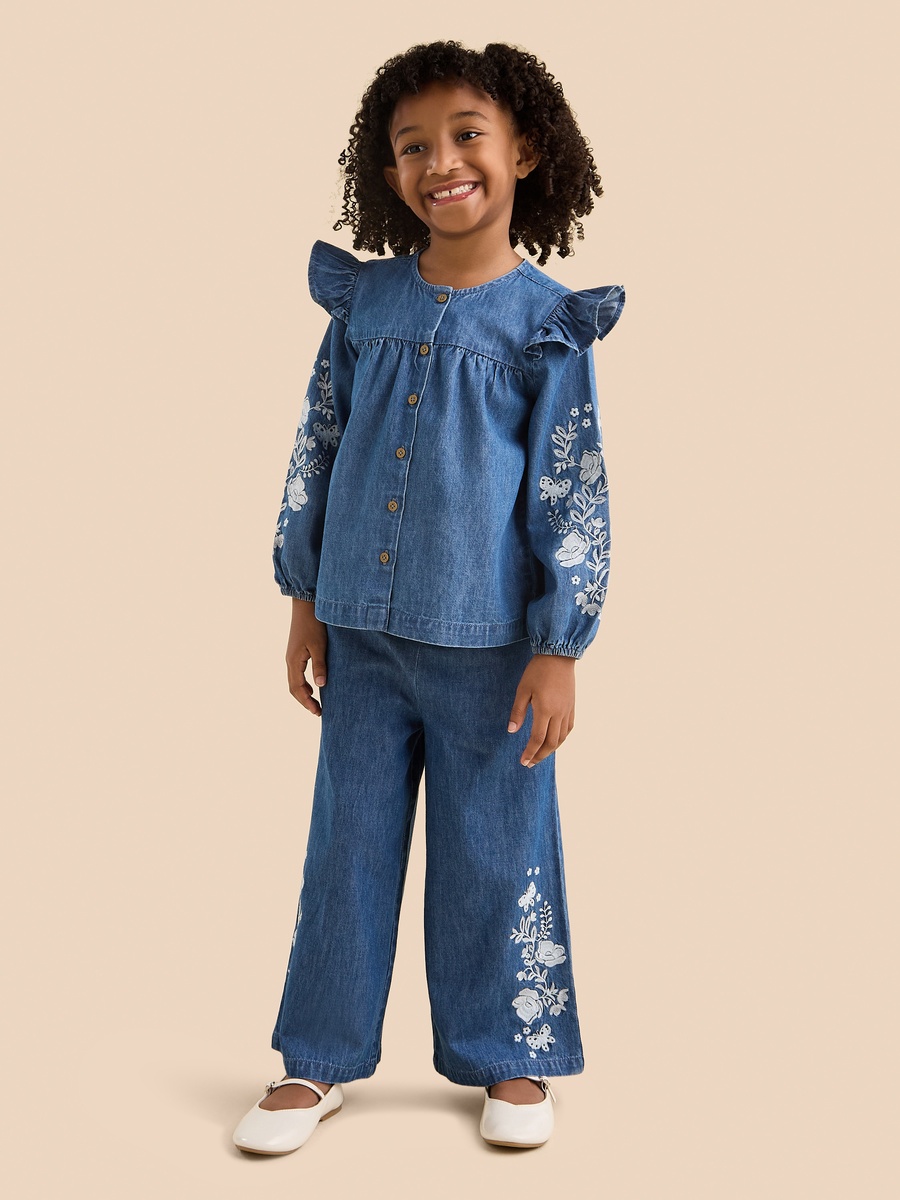 Floral Embroidered Denim Shirt