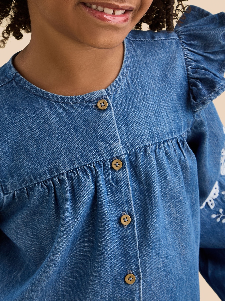 Floral Embroidered Denim Shirt