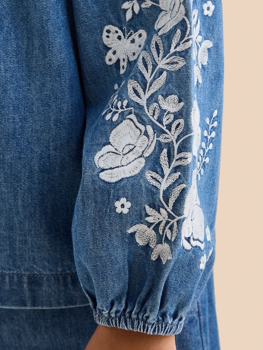 Floral Embroidered Denim Shirt