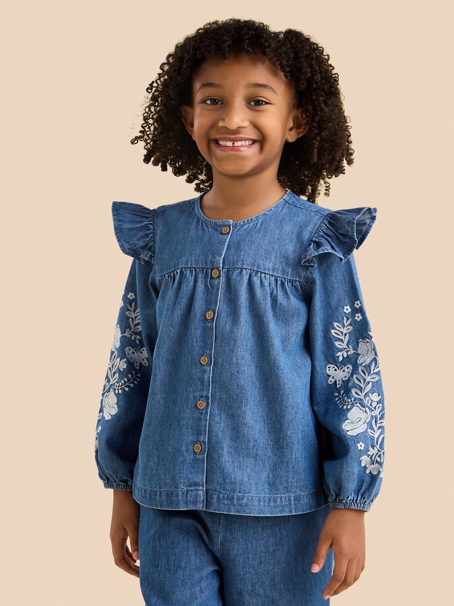 Floral Embroidered Denim Shirt