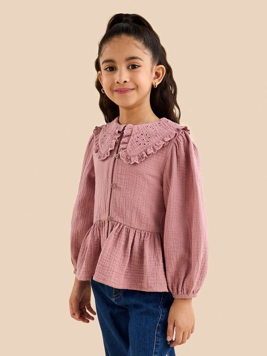 Textured Collared Peplum Top