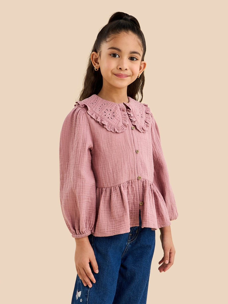 Textured Collared Peplum Top