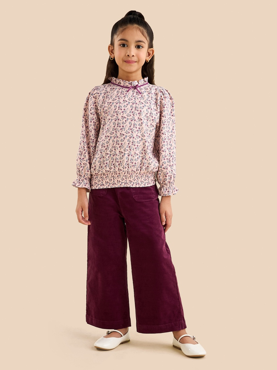 Floral Print Pie Crust Collar Top