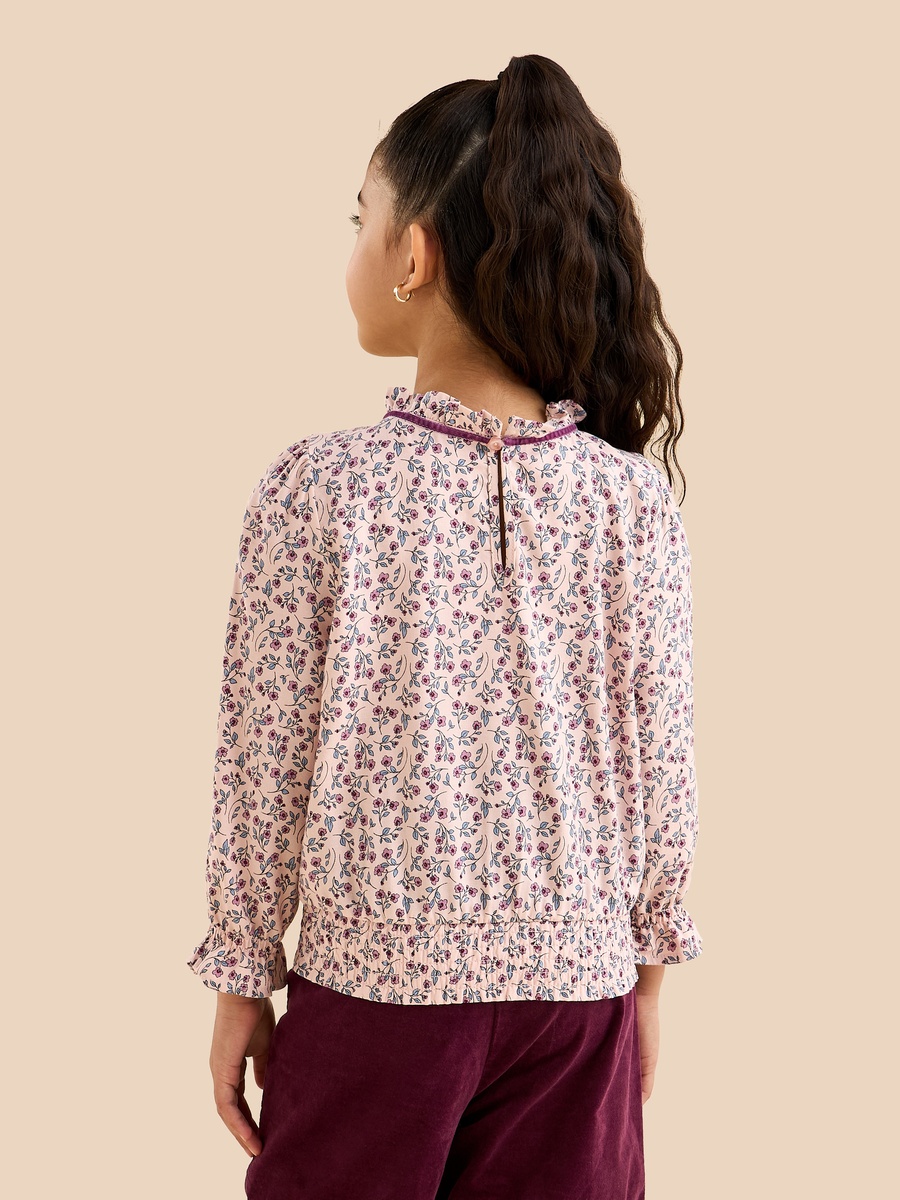 Floral Print Pie Crust Collar Top