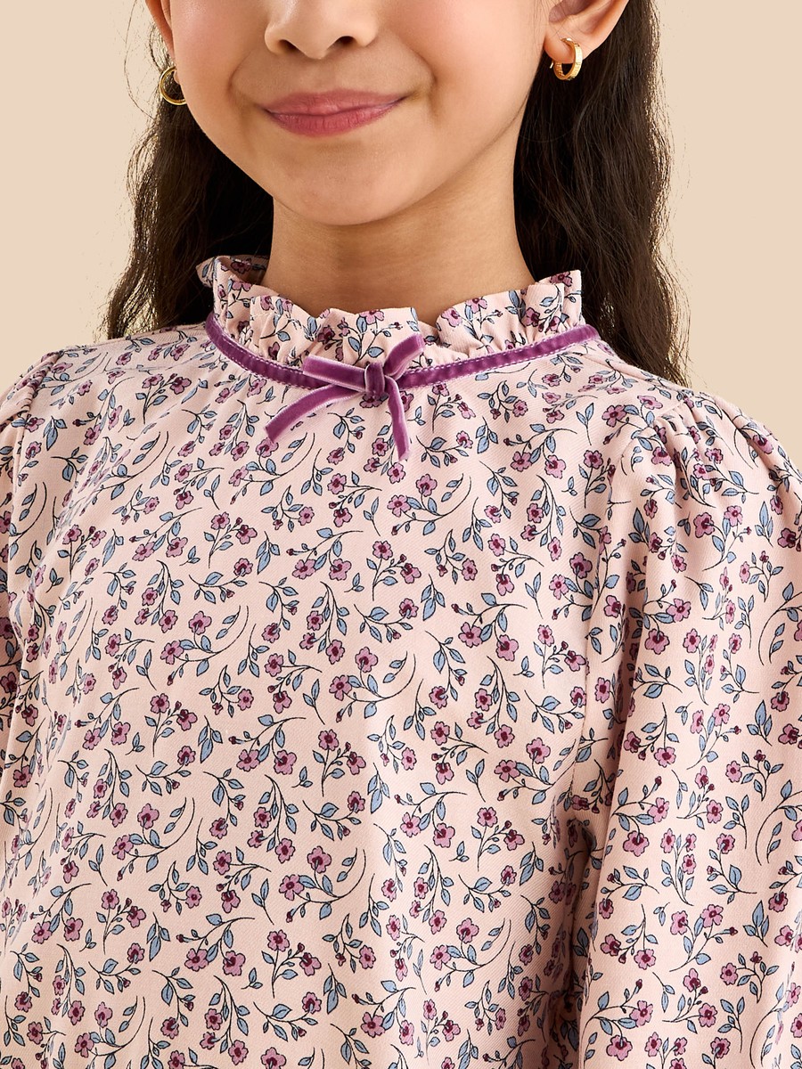 Floral Print Pie Crust Collar Top