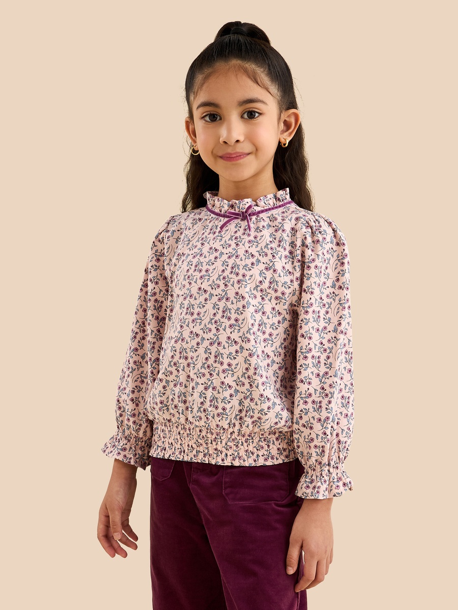 Floral Print Pie Crust Collar Top