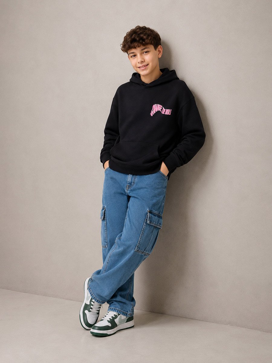 Teens Black Back Graphic Hoodie