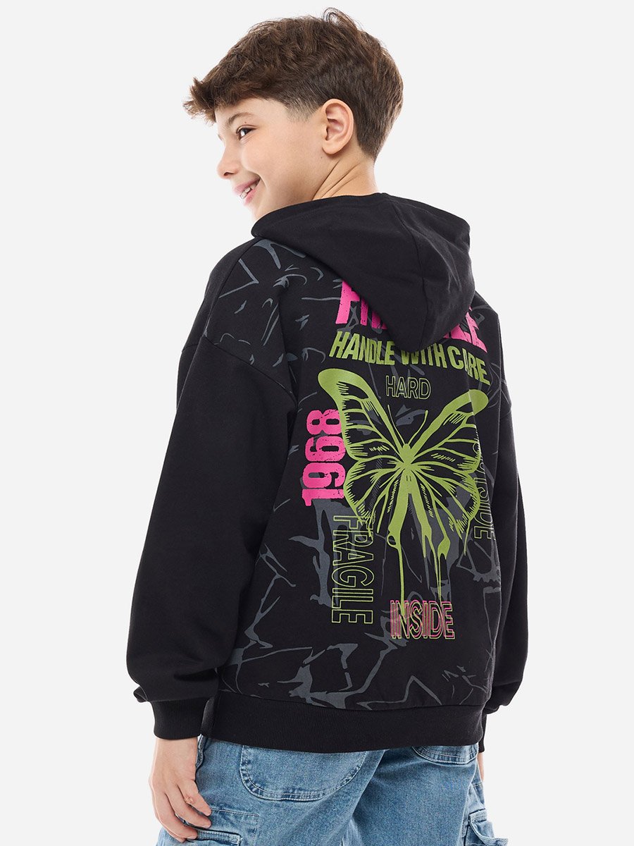 Teens Black Graphic Print Hoodie