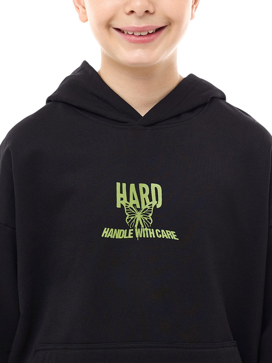 Teens Black Graphic Print Hoodie